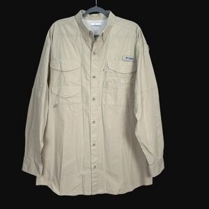 Columbia PFG Bahama II Long Sleeve Fishing Shirt Tan Khaki Mens XL FM7120